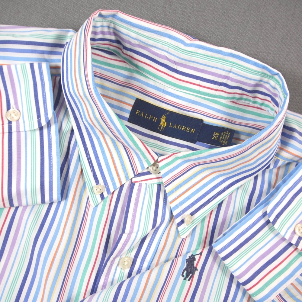 Y2K Ralph Lauren Striped Coastal Prep Retro College Long Sleeve Men Shirt 2XB
